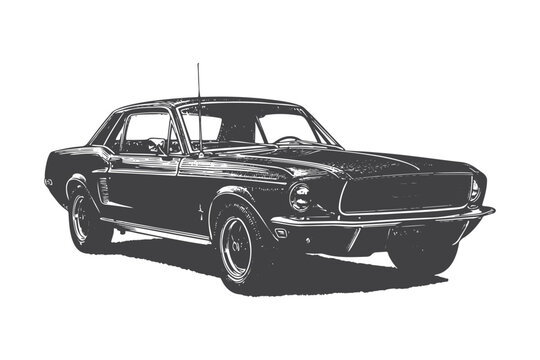 Vintage Engraving of a Classic American Muscle Car