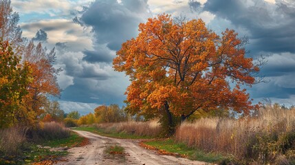 Fototapeta premium Enchanting Beginning of Autumn: Crisp Air, Golden Leaves, and Harvest Vibes Marking the Onset of Fall, Featuring Cozy Sweaters, Pumpkin Patches, and Sunset Hues, Perfect for Seasonal Art, Lifestyle Ph
