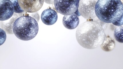 Sparkling galaxies encased in festive baubles illuminate winter solstice dreams, interstellar decor for Saturnalia celebrations
