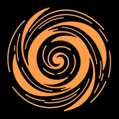 Naklejka premium Abstract orange spiral vortex design with swirling lines on black background representing energy movement or a natural phenomenon