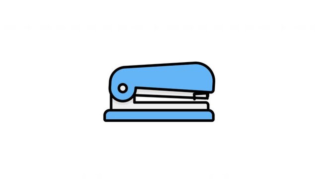 Animated stapler in filled line icon style, suitable for office supplies, paper management, and document organization concept illustrations