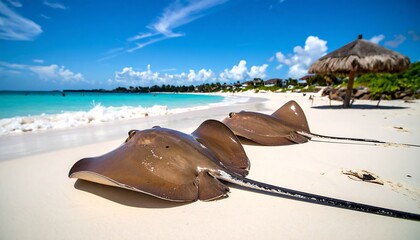 Stingrays on Tropical Beach. (3)