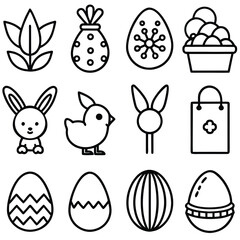 Easter holiday icons featuring eggs, bunny, and chick spring celebration