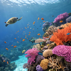 Naklejka premium vibrant underwater coral reef scene