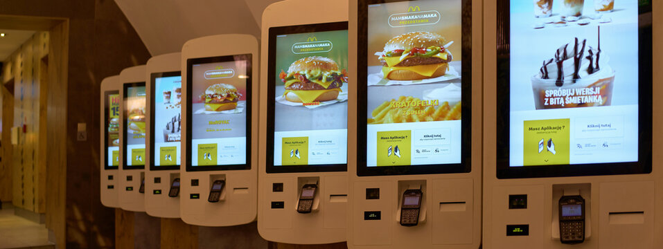 Self-order kiosks at McDonalds restaurant Krakow, Poland, Europe 12.06.2025