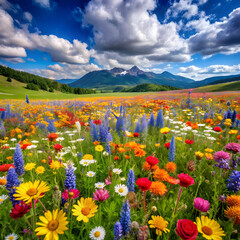 Obraz premium vibrant wildflower meadow a burst of spring colors