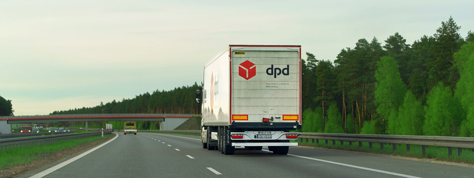 Highway freight truck near forest area Poland, Europe 26.05.2025