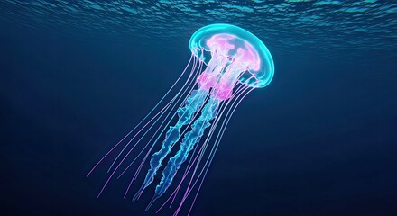 Futuristic cyber jellyfish with vibrant glowing neon tendrils