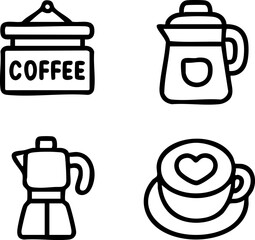 Obraz premium Hand drawn coffee shop elements icon set.