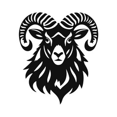 Ram head vector illustration, black and white animal logo, wild horned goat design