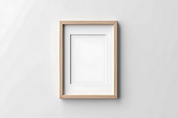 Modern Light Wood Picture Frame Mockup on White Wall Background