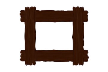 Fototapeta premium Rustic Dark Brown Wooden Frame with Rough Edges and White Background