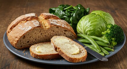 Freshly baked bread with vegetables
