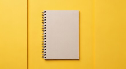 Minimalist Overhead Spiral Notebook Stationery Template on Bright Yellow Backdrop