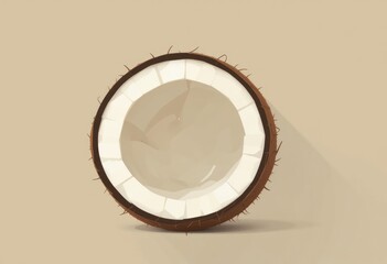 Illustration of a halved coconut on a tan background
