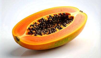 Ripe papaya half with seeds, and fruit. (8)
