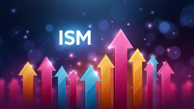 The text "ISM" symbolizing the industrial manufacturing index. Positive manufacturing momentum. Strong expansion in the manufacturing index.