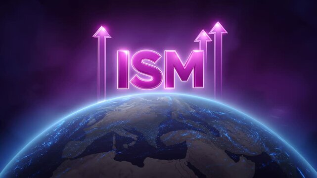 The text "ISM" symbolizing the industrial manufacturing index. Positive manufacturing momentum. Strong expansion in the manufacturing index.
