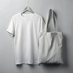 white t shirt and grey tote bag mockup perfect