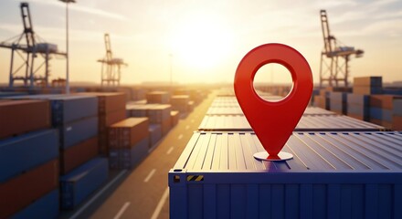 Red location marker on shipping containers at port