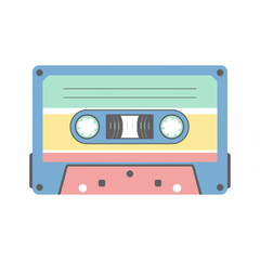 Obraz premium Colorful cassette tape illustration with pastel shades on a white background.