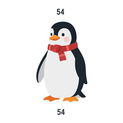 Fototapeta premium Cartoon penguin with a red scarf on a white background.