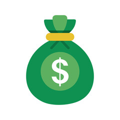 Vector art of green money bag with a dollar sign coin, isolated on white background