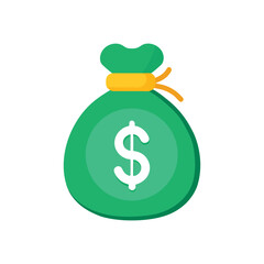 Vector art of green money bag with a dollar sign coin, isolated on white background