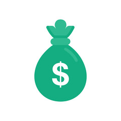 Vector art of green money bag with a dollar sign coin, isolated on white background