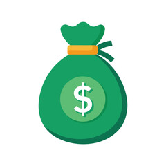 Vector art of green money bag with a dollar sign coin, isolated on white background