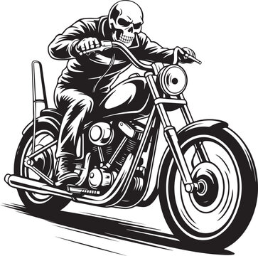 "Flaming Skull Biker Silhouette Riding Motorcycle | Skeleton Rider Horror Vector Illustration"