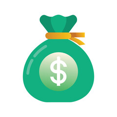 Vector art of green money bag with a dollar sign coin, isolated on white background