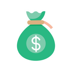 Vector art of green money bag with a dollar sign coin, isolated on white background