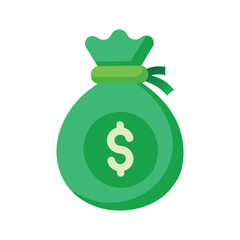 Vector art of green money bag with a dollar sign coin, isolated on white background