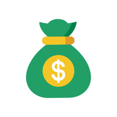 Vector art of green money bag with a dollar sign coin, isolated on white background