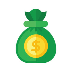 Vector art of green money bag with a dollar sign coin, isolated on white background