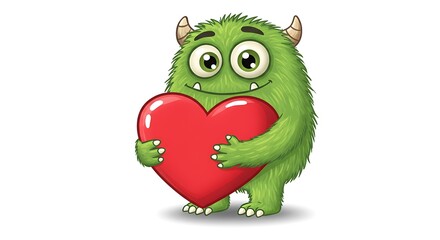 Obraz premium Cute green monster holding heart