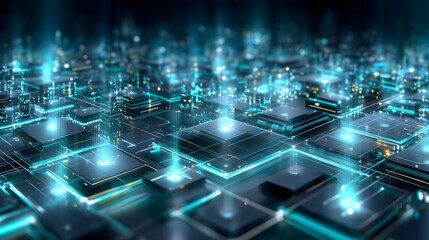 Futuristic digital mesh with electric cyan and teal lighting, glowing wireframe edges, isometric grid across frame, abstract cyber cityscape, ideal for cybersecurity banners.