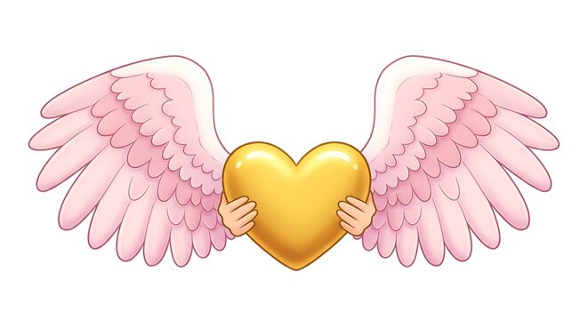 Golden heart with pink wings illustration