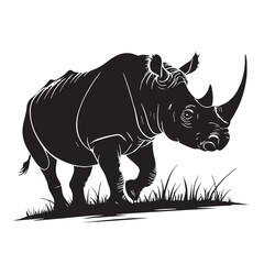 black rhinoceros Silhouette Vector, High Quality Illustration on White Background