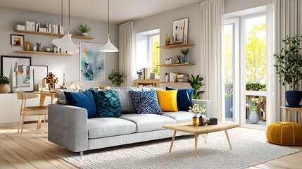 Colorful Scandinavian living rooms with natural charm / 鮮やかな色使いが映える北欧インテリアのリビングルーム