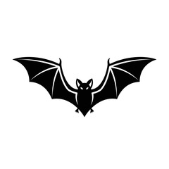 Black bat silhouette with wings spread against white background.