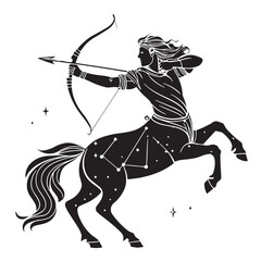 black sagittarius Silhouette Vector, High Quality Illustration on White Background