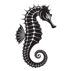 black seahorse Silhouette Vector, High Quality Illustration on White Background