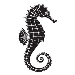 black seahorse Silhouette Vector, High Quality Illustration on White Background