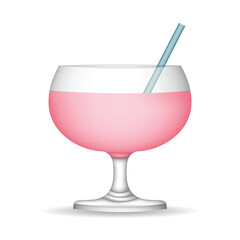 Cocktail glass with pink color drink isolated on white background. 3d illustration