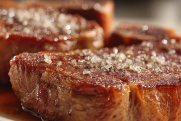 Juicy Grilled Steak with Salt Crust on Platter for Gourmet Meal