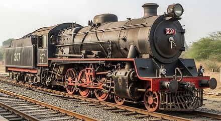 Fototapeta premium Majestic Steam Locomotive 207: A Vintage Indian Railway Engine