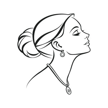 woman profile elegant black and white clip art preview