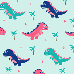 dinosaur t-rex cute cartoon seamless pattern vector design for kids apparel fullprint fabric